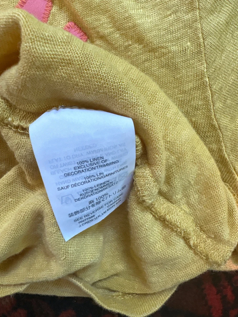 J. Crew Yellow 100% Linen Tee with Pink 'Made In The Shade' Applique